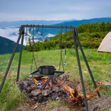 RELIANCER Grill Swing,Campfire Grill Cooking Stand w/8 Hooks & Storage Bag,Cast Iron BBQ Party Swing Grilling Cooking