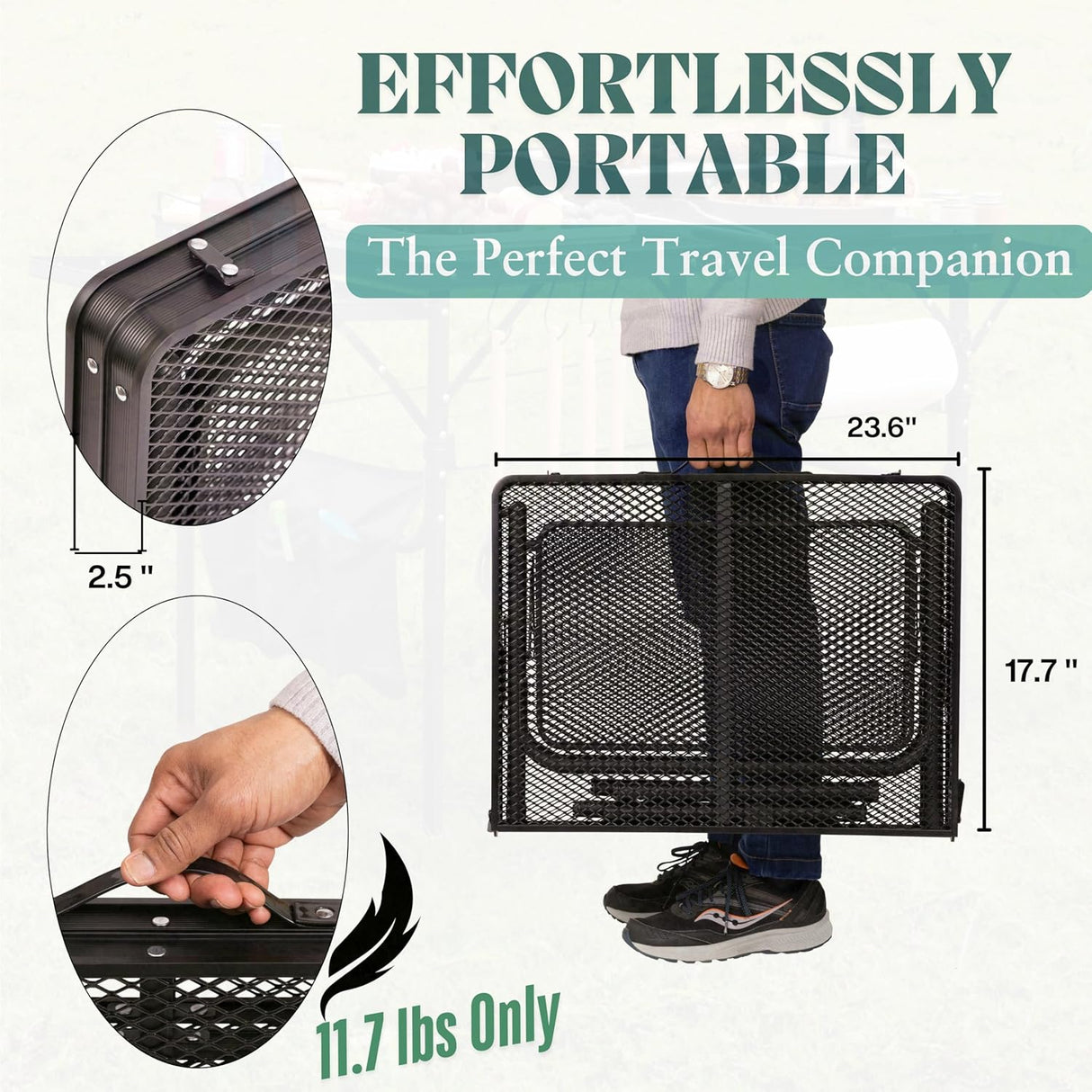 Folding Table w/ Carry Bag, Paper Towel Holder, Garbage Holder, Wing Panels, 3x2 FT Foldable Table for Portable Grill,