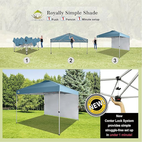 CROWN SHADES 10x10 Pop Up Canopy with 1 Side Wall - Beach Tent with One Push Setup - Outdoor Sun Shade for Events, Parties,