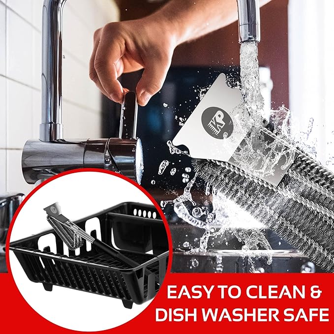KITCHEN PERFECTION Safe Wire Grill Brush for Outdoor Grill w/Grill Scraper & Grill Mat Grill Cleaning Kit -Extended Handle