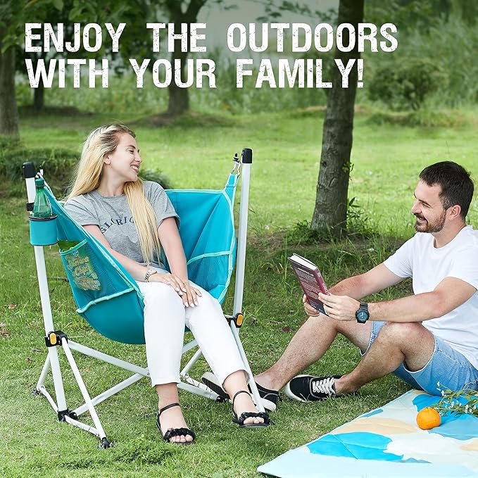 Portal Hammock Camping Chair Folding Rocking Chair Portable Swinging Chair with Cup Holder for Outdoor Lawn Backyard Patio
