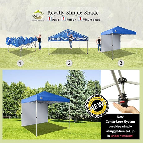 CROWN SHADES 8x8 Pop Up Canopy with 1 Side Wall - Beach Tent with One Push Setup - Outdoor Sun Shade for Events, Parties,