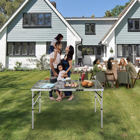 REDCAMP 48x24 Long Folding Grill Table for Outside, Lightweight Portable Metal Aluminum Outdoor Grill Table with Adjustable