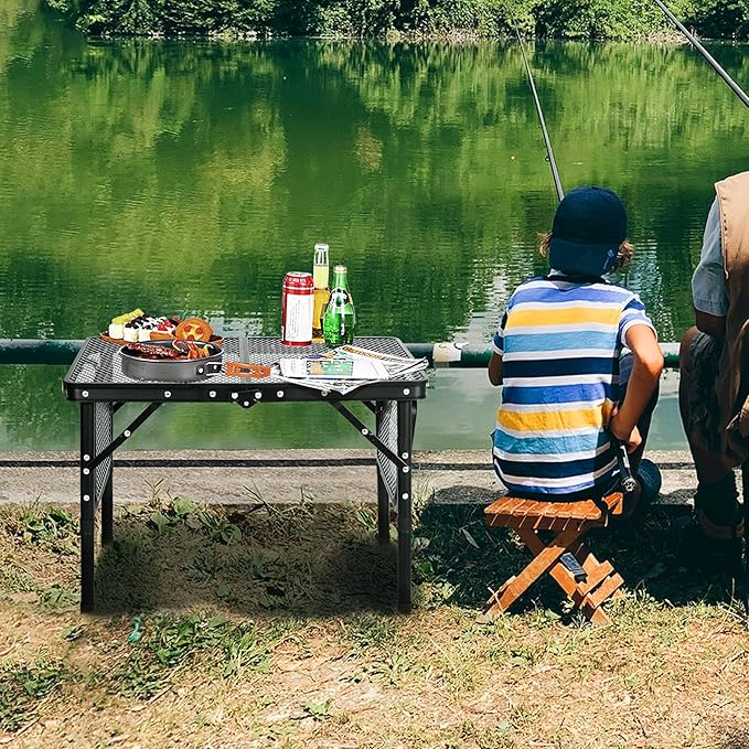RedSwing Folding Grill Table with Extra Space, Adjustable Height Portable Small Stand Table for Outdoor Indoor Camping