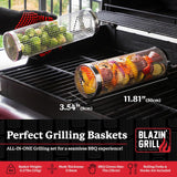 BLAZIN' GRILL Rolling Grill Basket | Rolling Grilling Baskets for Outdoor Grilling 2 Pcs | Barbecue Grill Set with BBQ