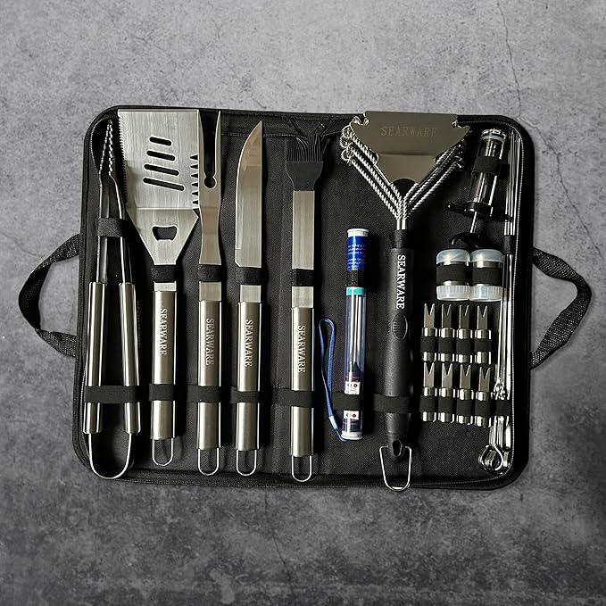 Barbecue Grill Tool Set - Stainless Steel - Strong Durable Design - Heat Resistant Glove & Bristle Free Grill Brush -