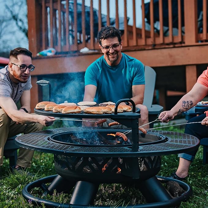 Red Mountain Valley 47" Outdoor Fire Pit with Adjustable Grill, 2-in-1 Metal Outdoor Fireplaces, Large Patio Wood Burning