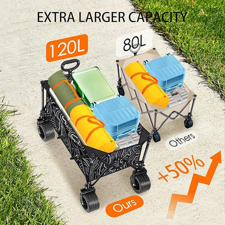 Collapsible Wagon with Big Wheels, Wagons Carts Foldable 400LBS Large Capacity, Heavy Duty Utility Cart Grocery Wagon w/Side