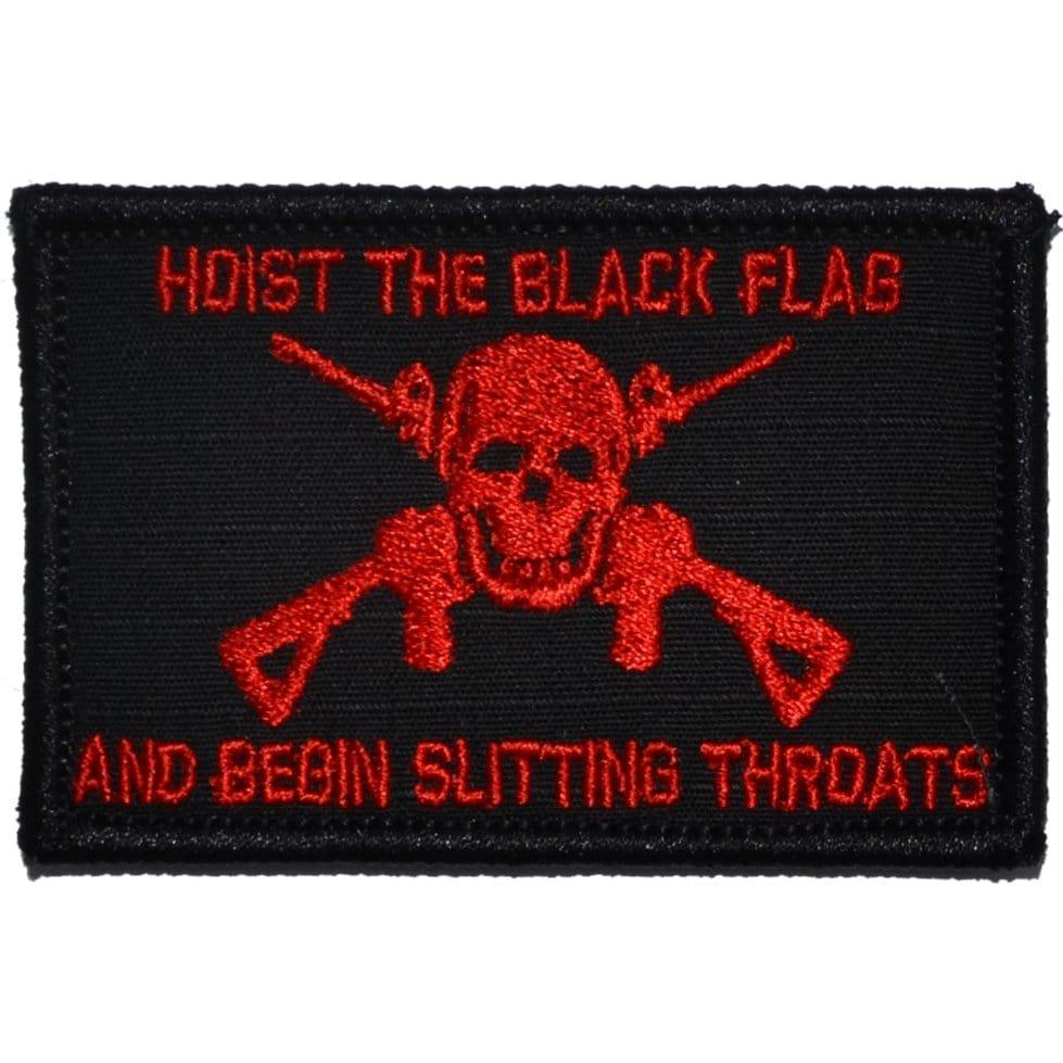 Hoist The Black Flag and Begin Slitting Throats Jolly Roger - 2x3 Patch in Black w/ Red, alternate view 2