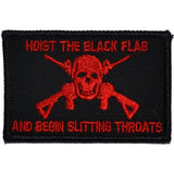Hoist The Black Flag and Begin Slitting Throats Jolly Roger - 2x3 Patch in Black w/ Red, alternate view 2