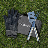 Barbecue Grill Tool Set - Stainless Steel - Strong Durable Design - Heat Resistant Glove & Bristle Free Grill Brush -