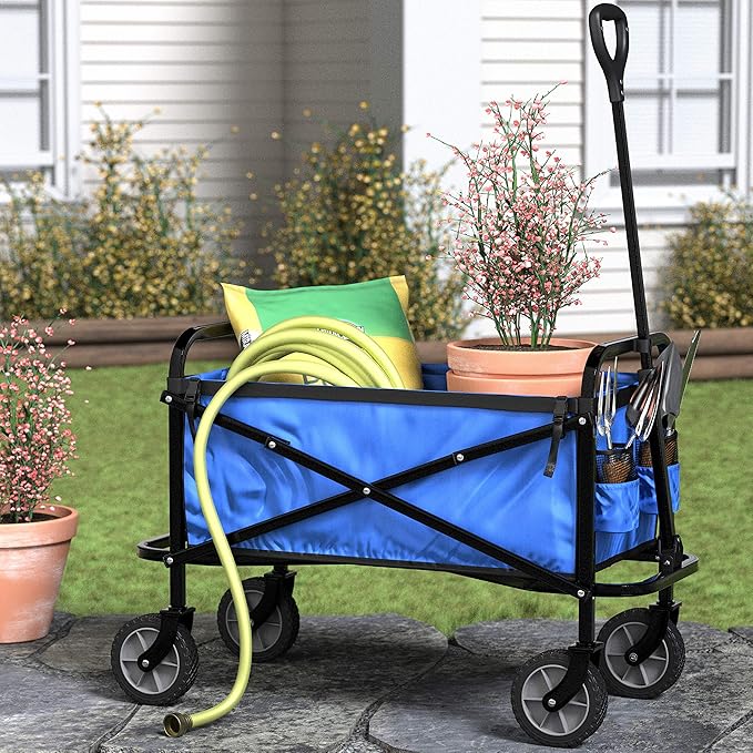 Amazon Basics Collapsible Folding Heavy Duty Utility Wagon for Outdoor Sports, 265 pounds Weight Capacity, Camping, Garden,