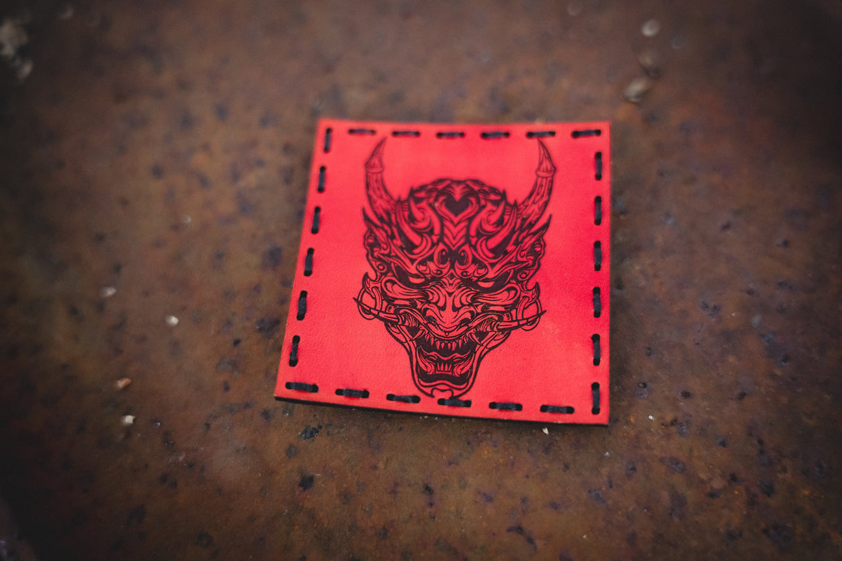 Oni Leather Patch in Light Brown Dye / Black Thread, alternate view 2