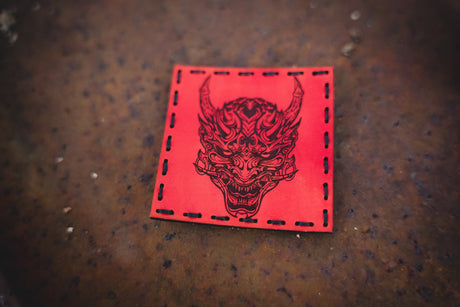 Oni Leather Patch in Light Brown Dye / Black Thread, alternate view 2