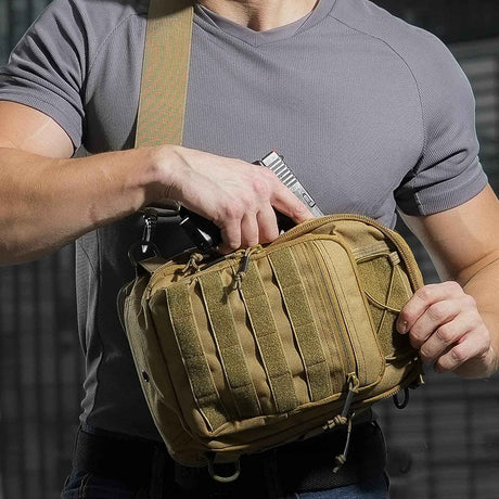 Military Tactical Sling Bag - Anti-Cut Waterproof for Outdoor Adventures in Brown, alternate view 2