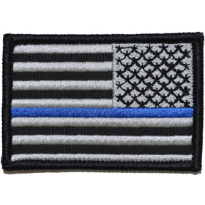 Reverse Thin Blue Line Police US Flag - 2x3 Patch in Black