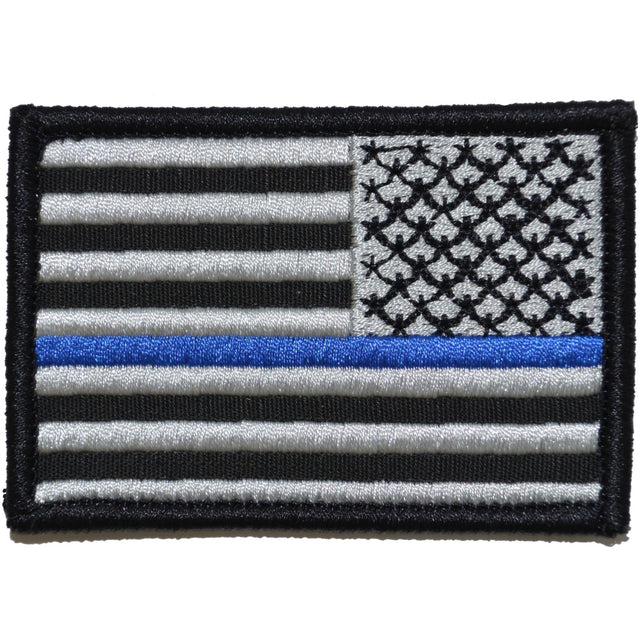 Reverse Thin Blue Line Police US Flag - 2x3 Patch in Black