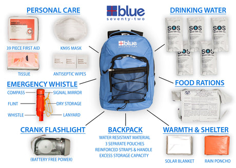 Blue Seventy-Two Estándar - Kit de emergencia de 3 días para 1 persona