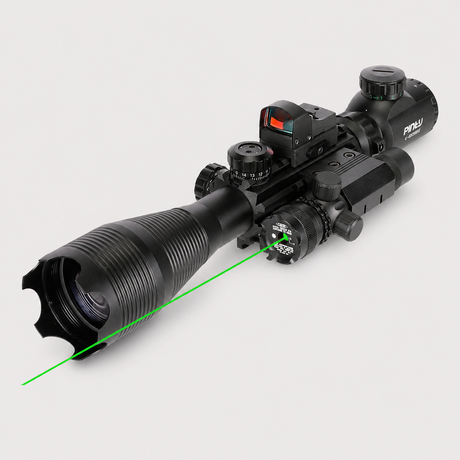Zestaw lunetowy 4 w 1 do karabinu, luneta dalmierza 4-16*50mm, zielony laser, celownik punktowy, celownik optyczny do ustawiania broni