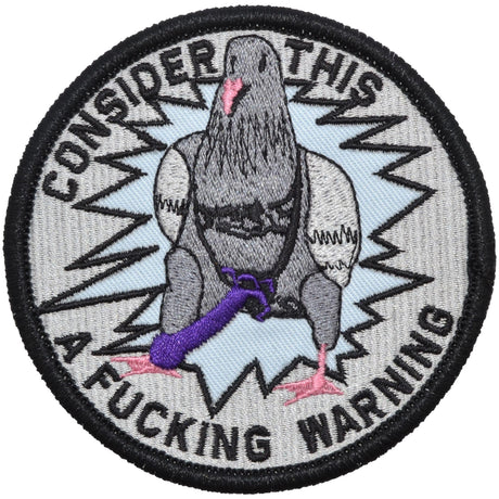 Consider This A Fucking Warning Pigeon - 3.5 inch Round Patch, alternate view 2