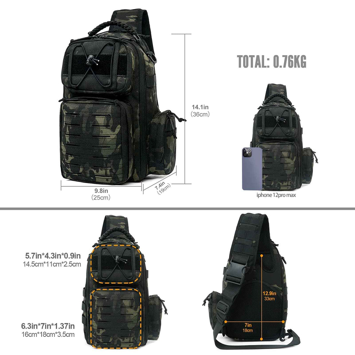 Raven Supply Military Tactical Sling Bag in CP Camo, alternate view 2