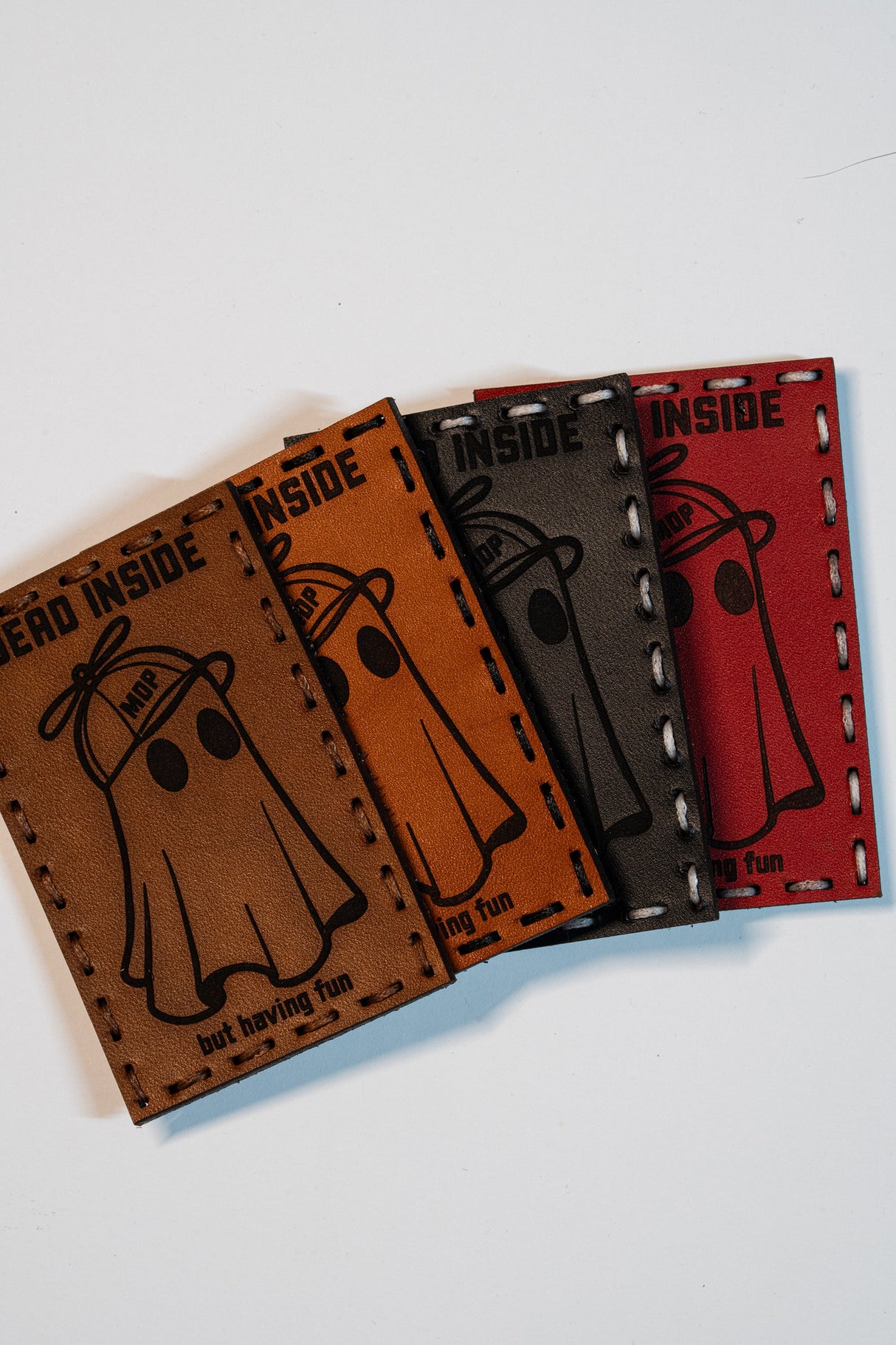 Dead Inside Leather Patch in Walnut Dye / Brown thread, alternate view 2