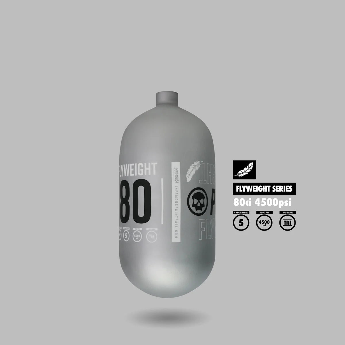 Infamous PRO DNA Flyweight 80ci 4500psi Air Tank - Matte in Silver, alternate view 3