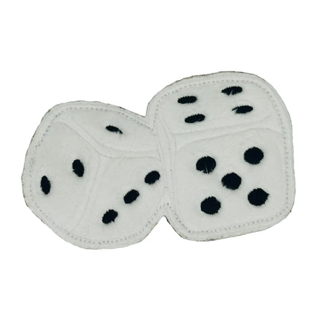 Lucky Charm Unleashed: Fuzzy Dice Embroidered Patch - Roll the dice 4x2.25 Inches - Made in the USA, alternate view 2
