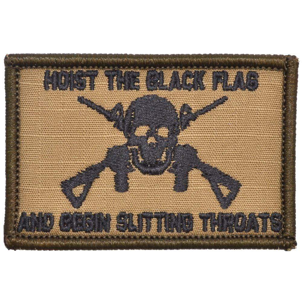 Hoist The Black Flag and Begin Slitting Throats Jolly Roger - 2x3 Patch in Coyote Brown w/ Black, alternate view 4