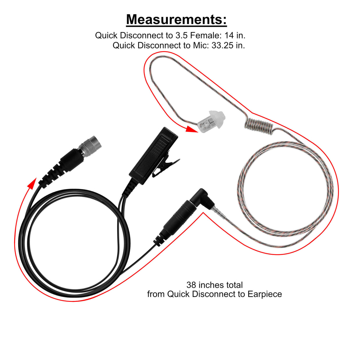 Patrol Mic & Invisible Series Tubeless Earpiece Complete Tactical Kit w/ Quick Disconnect (Hirose) - All Kenwood 2 Pin TK & NEXEDGE (NX), Baofeng, BTECH, Rugged Radios, Diga-Talk, TYT, AnyTone, Alinco, Relm/BK Radio, Quansheng, Wouxon, Retevis