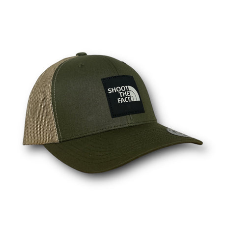 Shoot The Face Patch Trucker Hat in OD Green / Black & White Patch, alternate view 2