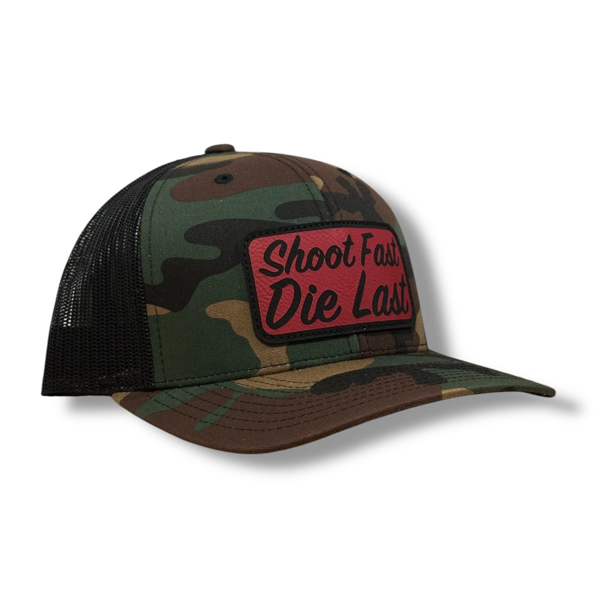 Shoot Fast Snapback Trucker Hat in Woodland, alternate view 2