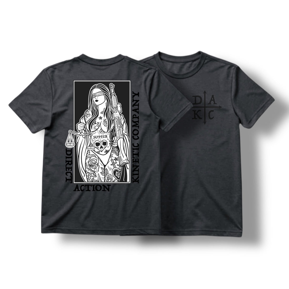 "BLIND JUSTICE" TEE (HEATHER CHARCOAL) in M, alternate view 2