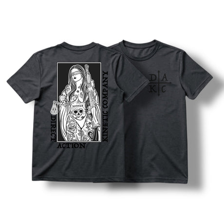 "BLIND JUSTICE" TEE (HEATHER CHARCOAL) in M, alternate view 2