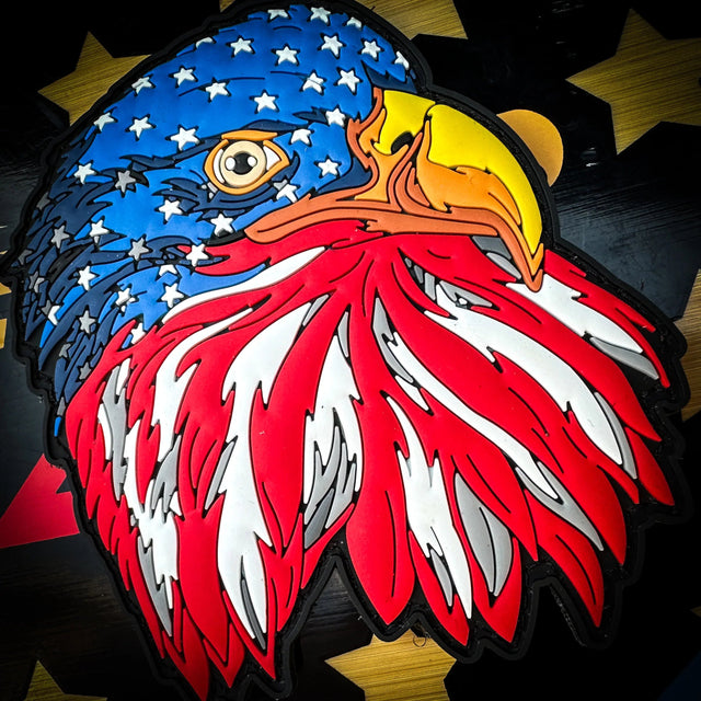 The Ultimate expression of Freedom the American Flag Eagle PVC Patch - 4" Tall with Hook Backing in Full Color
