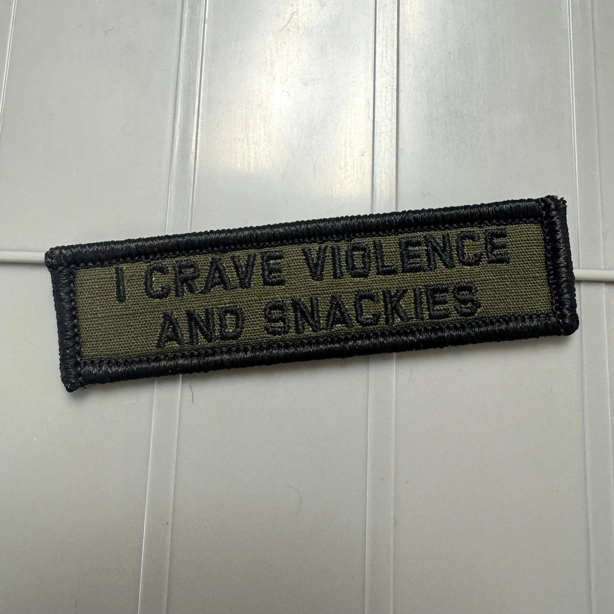 As Seen on Socials - I Crave Violence and Snackies - 1x3.75 Patch - Multiple Variants in Multicam, alternate view 2