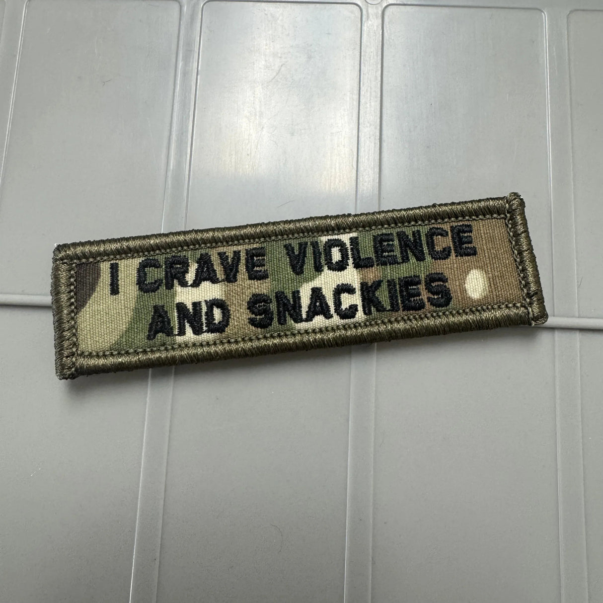 As Seen on Socials - I Crave Violence and Snackies - 1x3.75 Patch - Multiple Variants in Black, alternate view 3