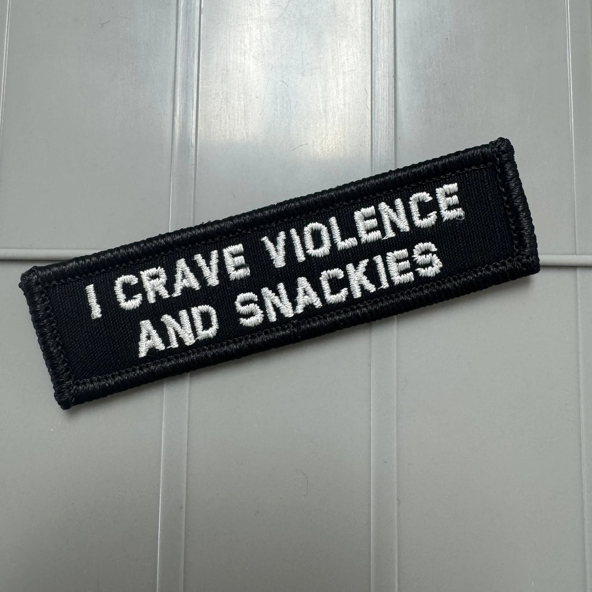 As Seen on Socials - I Crave Violence and Snackies - 1x3.75 Patch - Multiple Variants in Olive Drab, alternate view 4