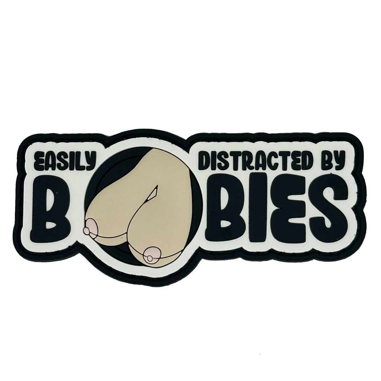 "Fun Size Boobs" - Easily Distracted By Boobies (Uncensored) - 4 inch PVC Patch - in Chocolate, alternate view 4