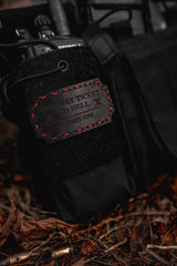 One Way Ticket to Hell Leather Patch – Black dye / Red Thread — alternate view 2