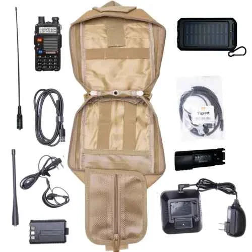 Radio Go Bag with Baofeng BF-F8HP, Portable Solar Charger & High-Power + Nagoya NA771 – Black BF-F8HP With Nagoya Solar