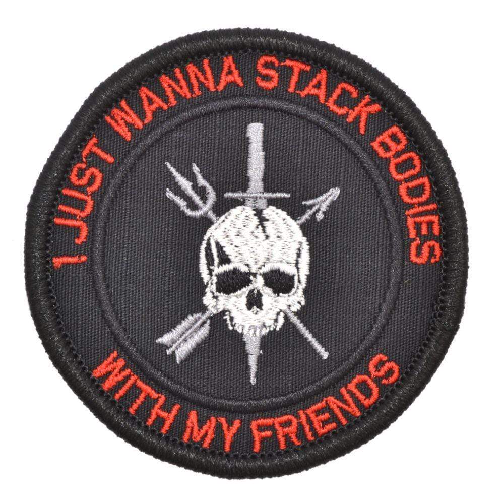 I Just Wanna Stack Bodies With My Friends - 3 inch Round Patch in Black w/ Red, alternate view 2