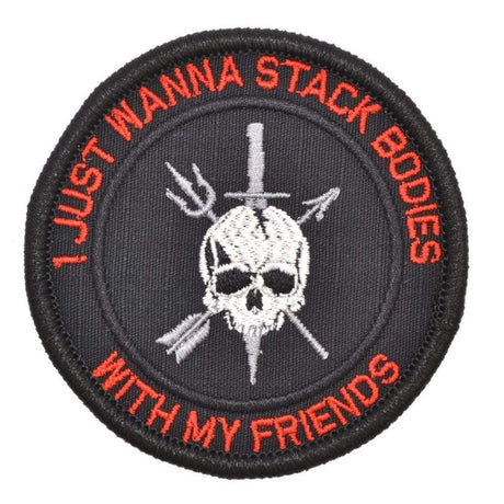 I Just Wanna Stack Bodies With My Friends - 3 inch Round Patch in Black w/ Red, alternate view 2