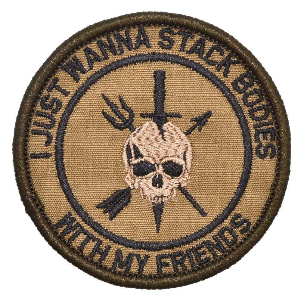 I Just Wanna Stack Bodies With My Friends - 3 inch Round Patch in Coyote Brown w/ Black, alternate view 4