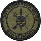 I Just Wanna Stack Bodies With My Friends - 3 inch Round Patch in Olive Drab, alternate view 5
