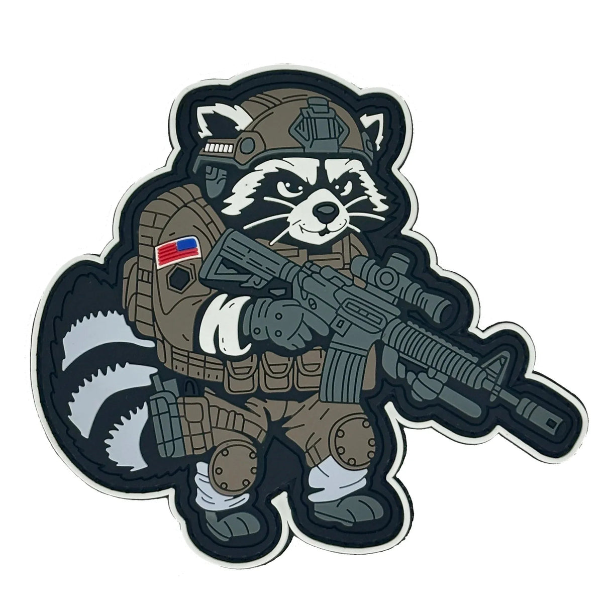 "Street Cat Collection" Patch 2 - Trash Panda - Tactical Raccoon - 4" PVC Patch, alternate view 2