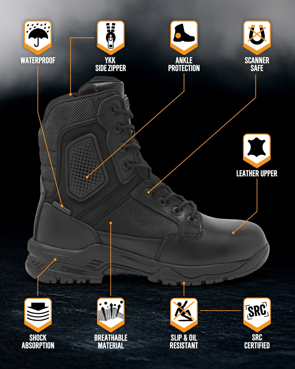 Magnum Strike Force 8 Inch Waterproof Side-Zip Boot in Black, alternate view 9