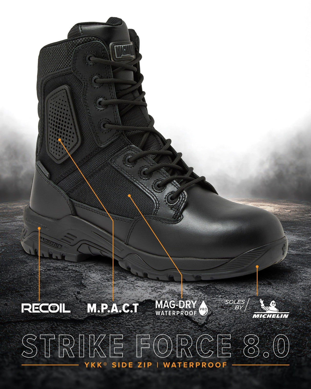 Magnum Strike Force 8 Inch Waterproof Side-Zip Boot in Black, alternate view 10