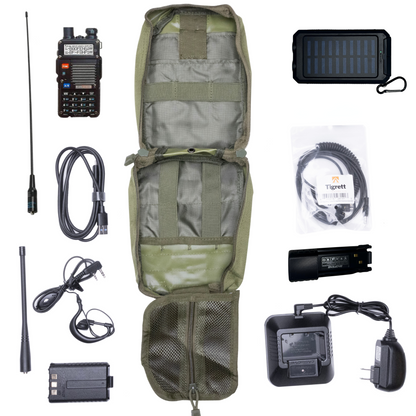 Radio Go Bag with Solar Charger and BF-F8HP 8 watt Programmed Radio Bugout Kit with Nagoya NA771 - HR Tactical Innovations