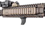 Arisaka Hand Stop Picatinny in black installed on a Picatinny handguard, front view